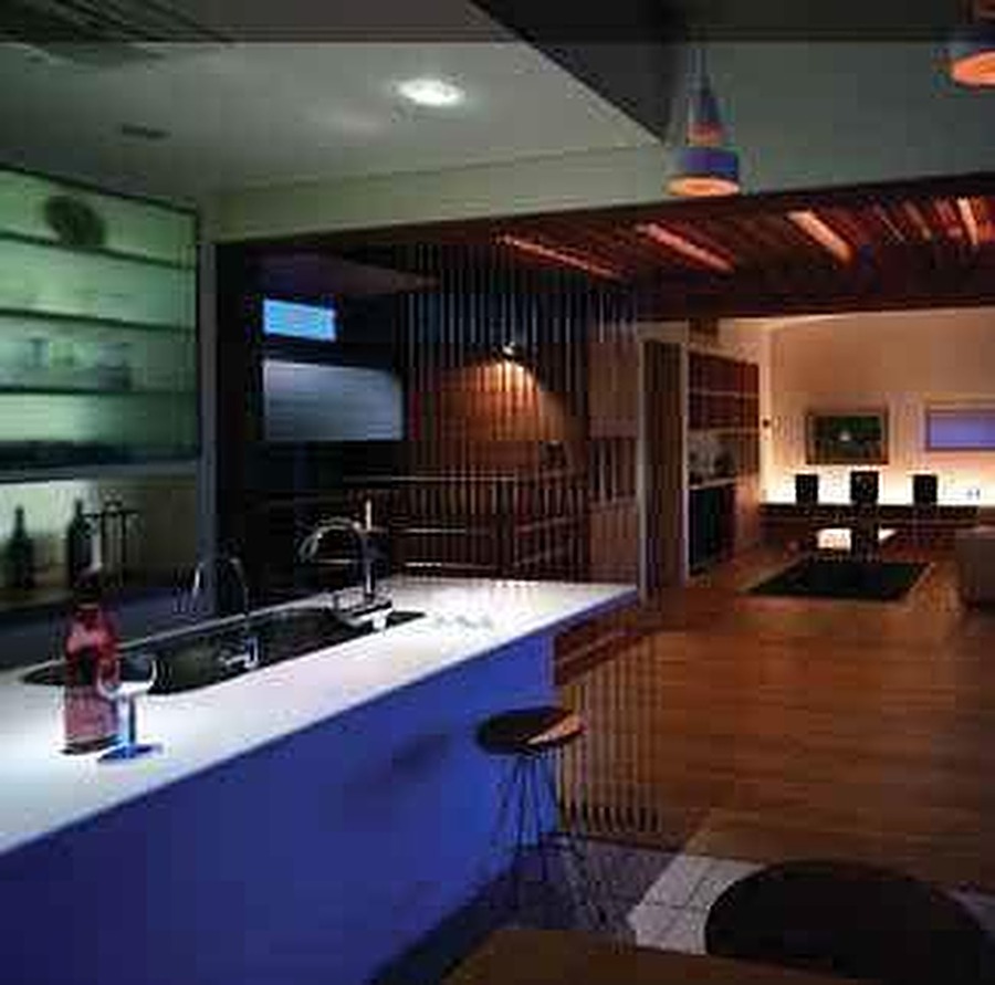 Kitchen with mood lighting and blue accent bar