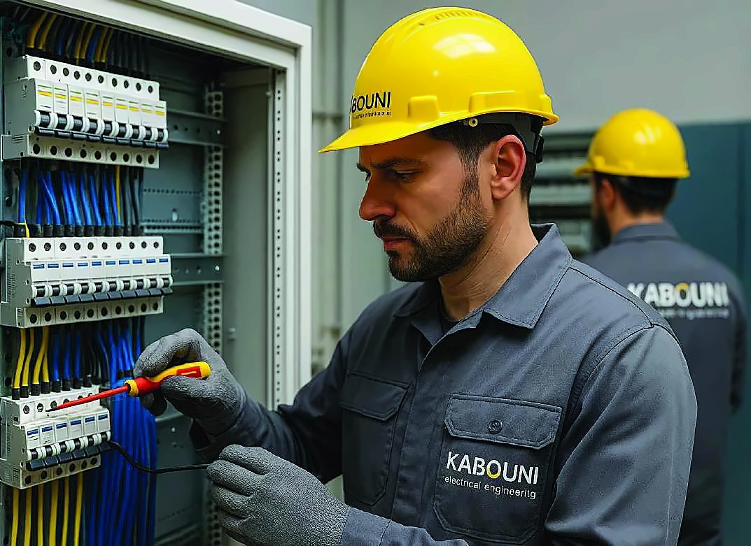 Kabouni electrician testing and commissioning a distribution panel
